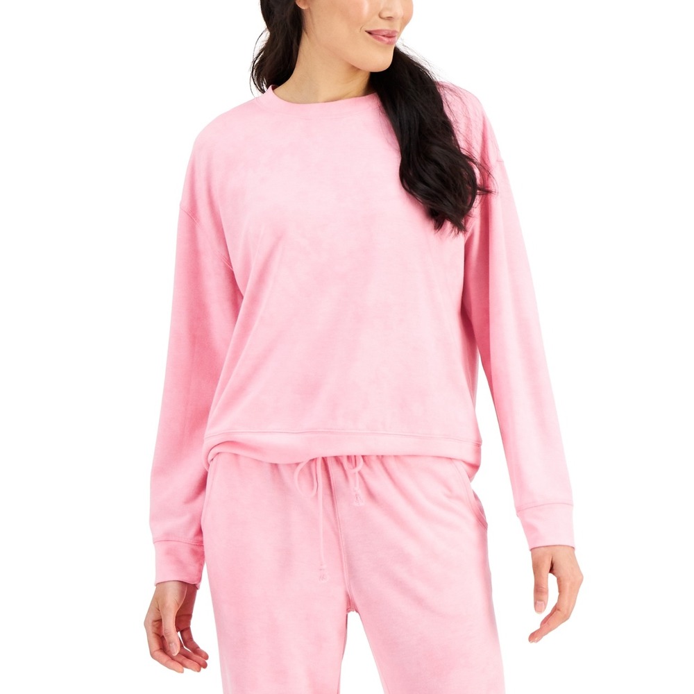 Jenni Women's High-Rise Wide-Leg Pajama Pants with Pink Long Sleeve Pajama Top‎